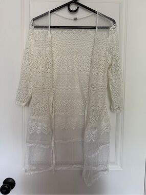 Sheer Crochet Lace Cardigan in Ivory